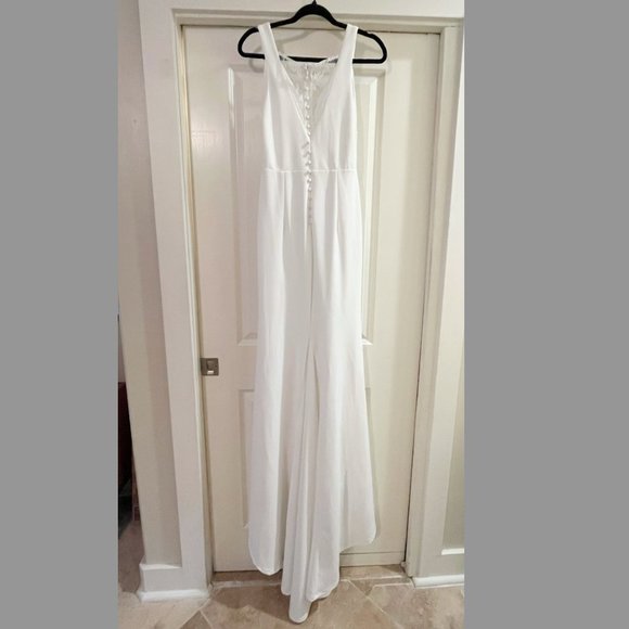 Lulu's Long-Lasting Love Ivory Lace V-Neck Mermaid Dress - Picture 4 of 15